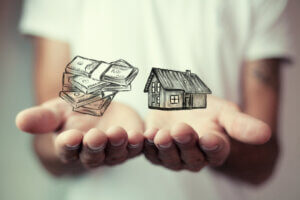Mortgage concepts. House and money Mortgage concepts. House and money